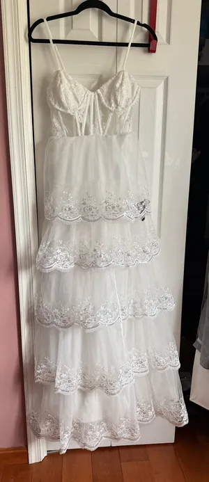 Lulus Alluring Sensation White Tulle Embroidered Tiered Maxi Dress thumbnail 5