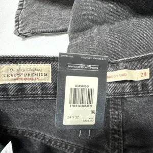 Levi's Premium Women Baggy Dad Straight Leg Mid Rise Jeans 24 Black Side Stripes thumbnail 7