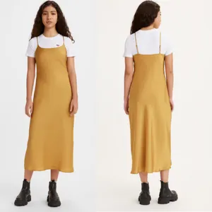 NWT LEVI'S DALIA SLIP DRESS Mustard Yellow GOLD Satin XL thumbnail 2