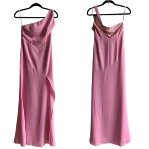 Revolve NBD Lapsey Long Maxi One Shoulder Side Slit Barbiecore Gown Dress Sz S thumbnail 2