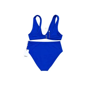 Quince Italian Fabric Plunge Bikini In Electric Blue Size Large New with Tags thumbnail 2