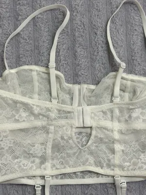 wild fable White Lace Longline Bustier Bralette with Garter Straps thumbnail 4