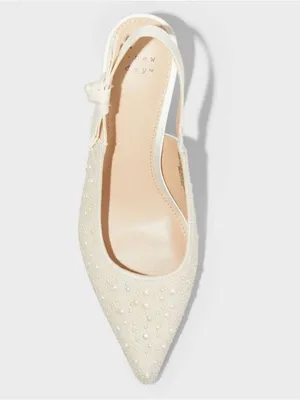 A New Day Pearl-Embellished Cream Slingback Kitten Heel thumbnail 3