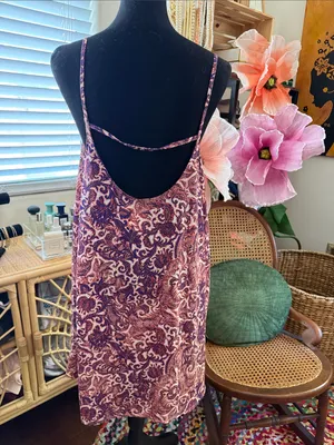 Free People Intimately Emily Purple Paisley Floral Boho Mini Swing Slip Dress thumbnail 2