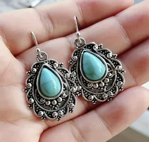Earrings Boho Dangle Drop Silver Tone With Faux Turquoise New thumbnail 5