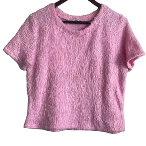 Zara Women Cropped Top L Pink Fuzzy Eyelash Knit Y2K Coquette‎ Indie Festival thumbnail 1