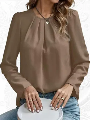 Women's Round Neck Puff Long Sleeve Blouse thumbnail 4