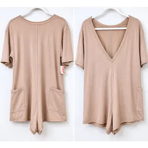 NEW Free People FP Movement Mocha Latte Hot Shot Tee Oversized Cotton Romper XS thumbnail 5
