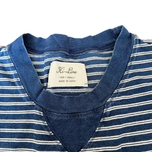 Vintage Hi-Line Size S Vneck Henley‎ Blue Stripe Oversized Cotton Long Sleeve thumbnail 3