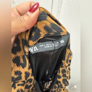 Zara Black and Brown Leopard Shirt Midi Dress Belted Large thumbnail 4
