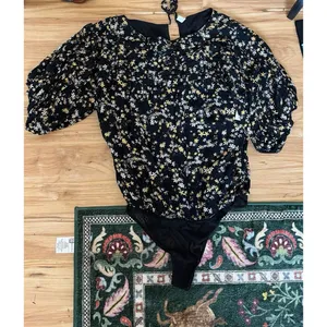 Free People Dessa Bodysuit Puff Sleeve Floral Black Combo Size S thumbnail 3