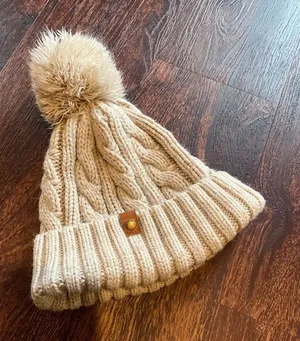 Frye and Co. Cable Knit Pom Beanie in Oatmeal thumbnail 1