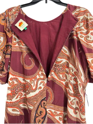 FARM Rio Paisley Floral Print Mini Dress Burgundy Puff Sleeve Size Large thumbnail 7
