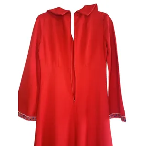 VTG 70s Handmade Red Maxi Dress Boho Embroidered‎ Disco Collar Bell Sleeve Small thumbnail 14