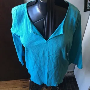Fresh Produce M bright blue crepe split neck blouse thumbnail 1