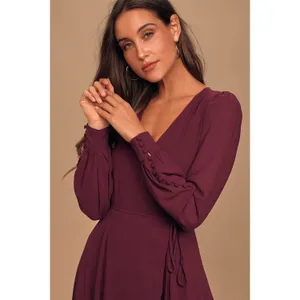 NWT Lulus My Whole Heart Plum Long Sleeve Wrap Dress Bridesmaid Gala Banquet XS thumbnail 7