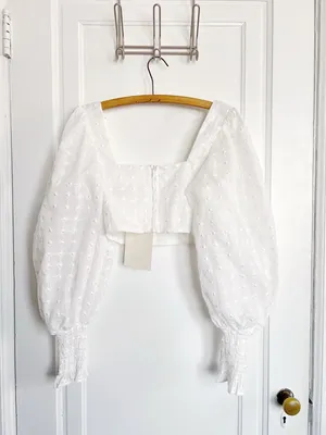 Sabo Skirt • Indiana Puff Top white cropped embroidered long balloon sleeve thumbnail 9