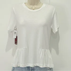 Aritzia Sunday Best Minerva Peplum Top XS White Short Sleeve Chic Spring Minimal thumbnail 5