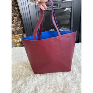 Oscar de la Renta Reversible Tote Bag Maroon Red‎ Blue Shopper Carryall Purse thumbnail 3