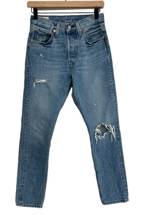 Levi’s Premium 100% Cotton Rigid 501 Skinny Distressed Jeans - Size 25x28 thumbnail 1