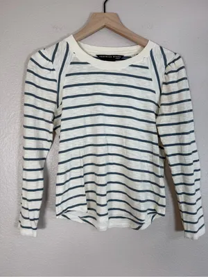 Veronica Beard Mason Baseball Tee Striped Ecru Slate XS $178 thumbnail 2