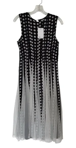 ASOS Women’s 4 Black White Mixed -Media Polka Dot Dress Whimsical Cocktail thumbnail 1