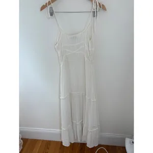 PAIGE White Swiss Dot Tiered Midi Dress Tie Straps‎ Small Wedding Bridal Summer thumbnail 4