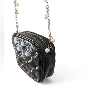 White House Black Market women’s Black Quilted Crossbody Bag with Pearl Accents thumbnail 5