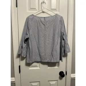 White Birch Madewell Striped Navy & White 3/4 Bell Sleeve Top L 100% Cotton thumbnail 5
