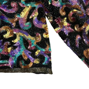 Laurence Kazar Vintage Black Multicolor Sequin Beaded Blazer | Large thumbnail 8