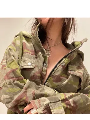 Free People Nocturne Camo Parka Jacket Women's Size S Green Utility Grunge thumbnail 2
