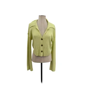 Free People Ella Cropped Cardigan Lime Green Ribbed Button Front Small‎ thumbnail 3