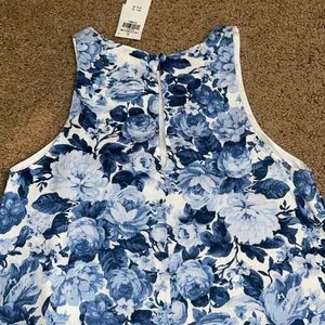Abercrombie & Fitch High Neck Linen Blend Mini Dress Blue‎ White Floral XXS thumbnail 8