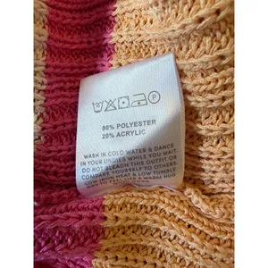 Peppermayo Sunset Striped Ribbed Knit Off Shoulder Mini Dress Pink Orange S/M thumbnail 5