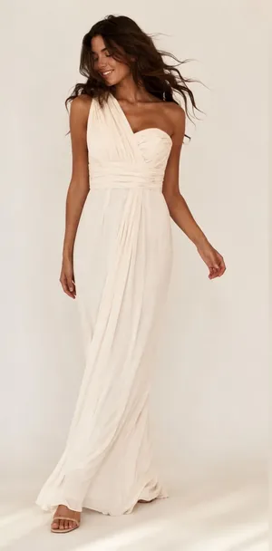 Bill Levkoff One Shoulder Maxi Gown Formal Bridesmaid Gala Event Grecian Romanti thumbnail 1