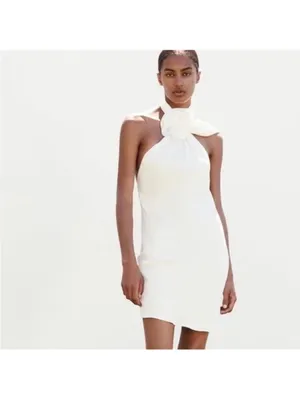 Zara satin effect big flower neck backless minidress SZ M NEW thumbnail 4