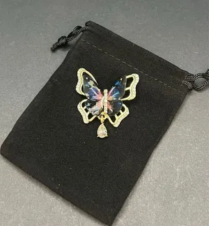 Blue Pink Glitter Resin Wings Gold Tone Rhinestone Butterfly Brooch thumbnail 1