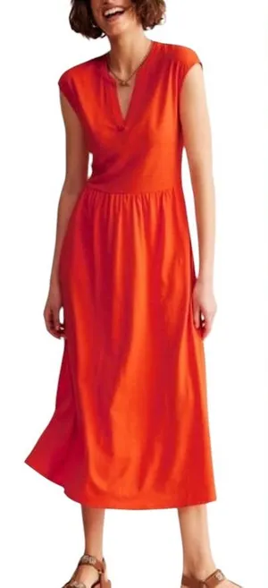 Boden Chloe Notch Jersey Midi Dress Sz 10 Dk Orange Sleeveless Date Night thumbnail 1