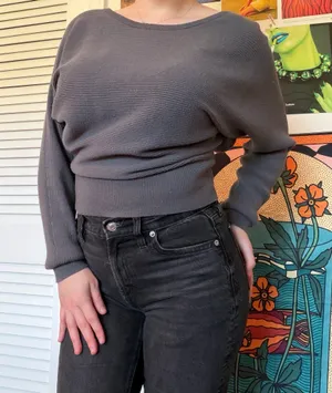 Express Cinched Waist Sweater Ribbed thumbnail 2