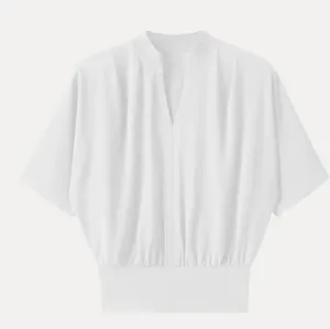 OGL Stand Collar V-Neck Short Sleeve White Top Women's Size Small NEW thumbnail 1