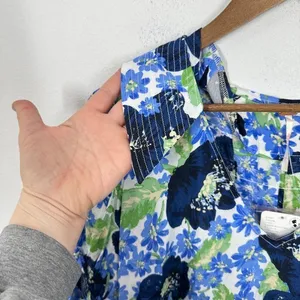 Free People Floral Print Mini Dress Blue Green Moon Chaser Tiered Shift Med NWT‎ thumbnail 9