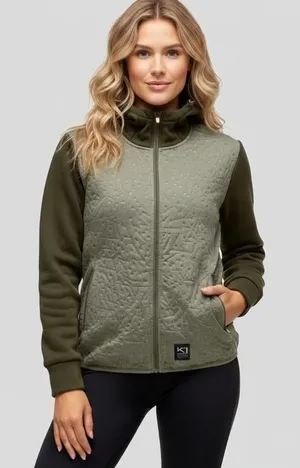 Kari Traa Quilted‎ Hooded Jacket Women's XL Green Full Zip Contrast Sleeves thumbnail 1