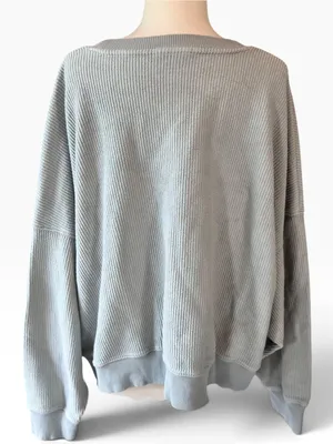 Aerie New Love Corded Cropped Crew Sweatshirt - Stone Gray thumbnail 6