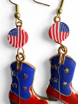 Handmade Patriotic American Flag Cowboy Boot Western Dangle Earrings ❤️🤍💙🤠 thumbnail 3