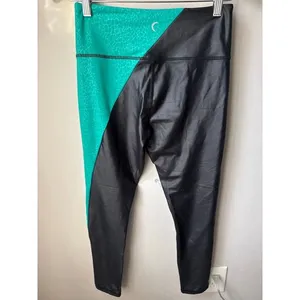 Zyia Active Black Faux Leather Teal Colorblock Leggings 6-8 thumbnail 3