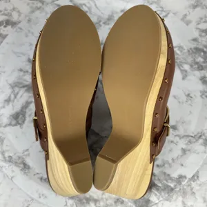 Veronica Beard Hendrix Brown Leather Platform Clogs 10.5 Wooden Block Heel Mules thumbnail 8