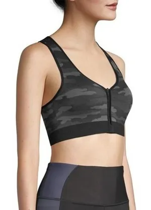 Avia XXXL Black Camo Zip Front Racerback Seamless Sports Bra‎ Running Yoga Hike thumbnail 1