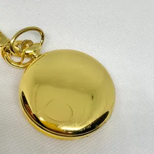 Joy & iman gold tone Pocket Watch Quartz Clip On Purse Fob black dial running thumbnail 5