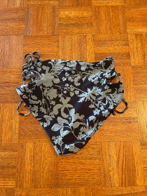 Maaji Black Reversible Bikini Bottoms with Teal & Mauve Floral Print Medium thumbnail 7