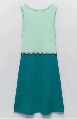 New with tags - Zara mint green & aqua knit dress with jewel appliqué size small thumbnail 6